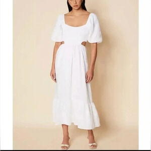 Faithfull The Brand Bloom Midi Dress Cutout Puff Sleeve Size